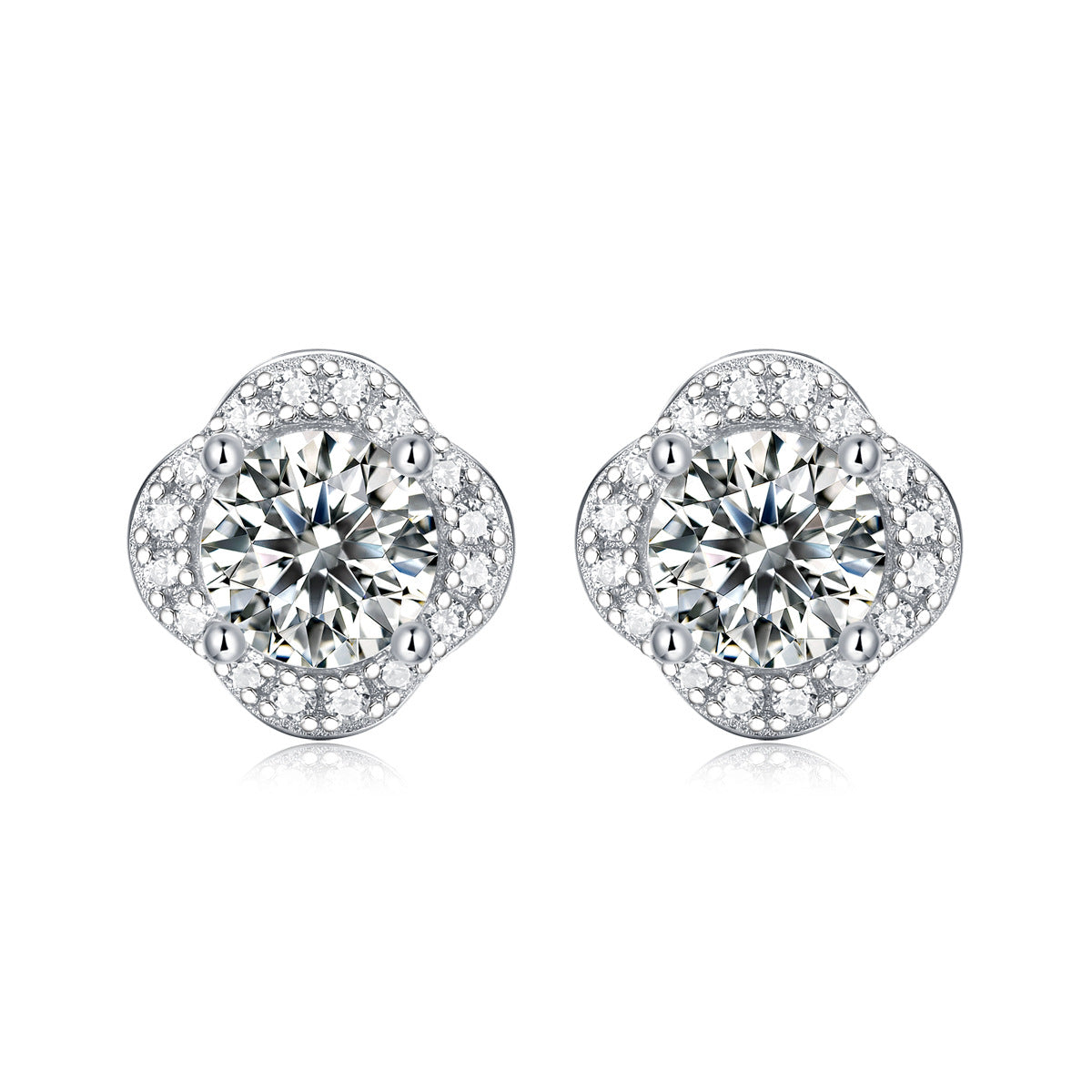 Moissanite Stud Earrings with 1.0ct Color Round Cut Lab Created Diamond Earrings in Sterling Silver with 18K White Gold Plated for Women
