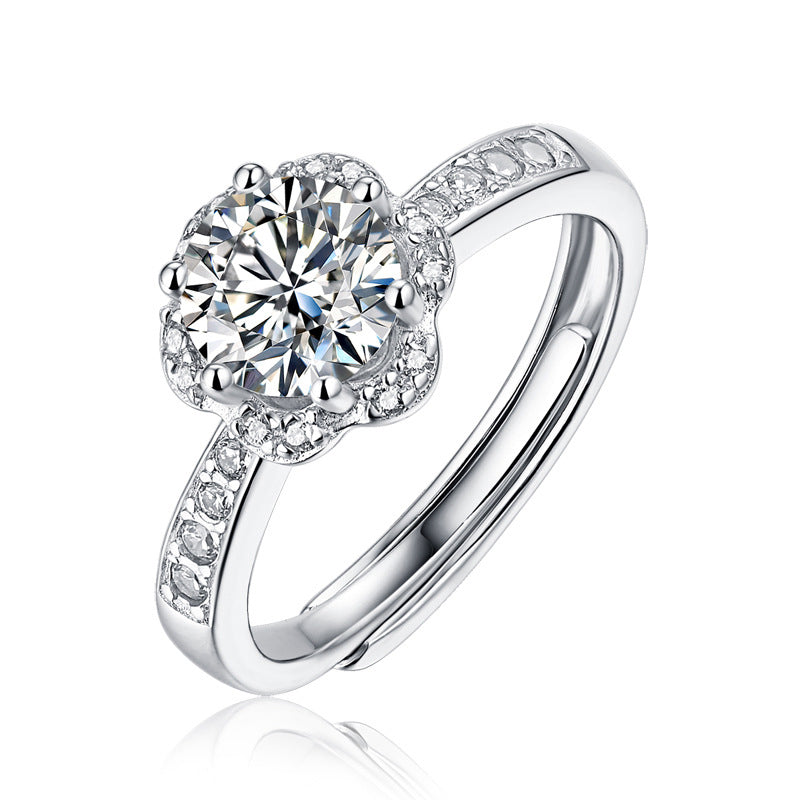 1.0 Carat Moissanite Diamond Sterling Silver Ring with adjustable ring band