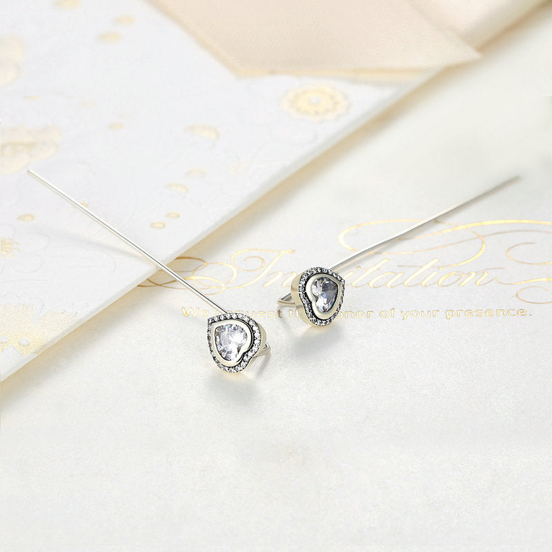 Long dangle cubic zirconia solid sterling silver jewelry earrings