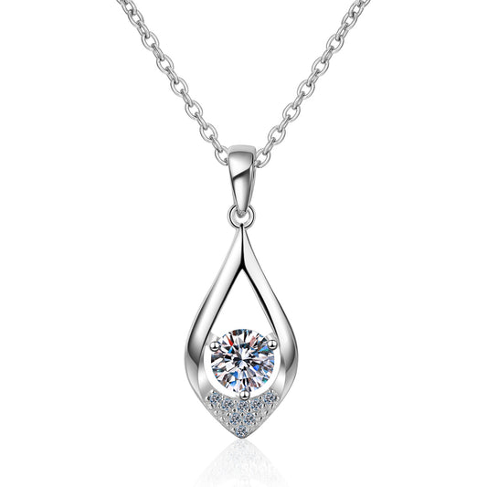 Moissanite necklaces Sterling Silver Center 0.5ct/2.0ct G-H-I color Moissanite Halo Pendant Necklace with Accents for Women Girl