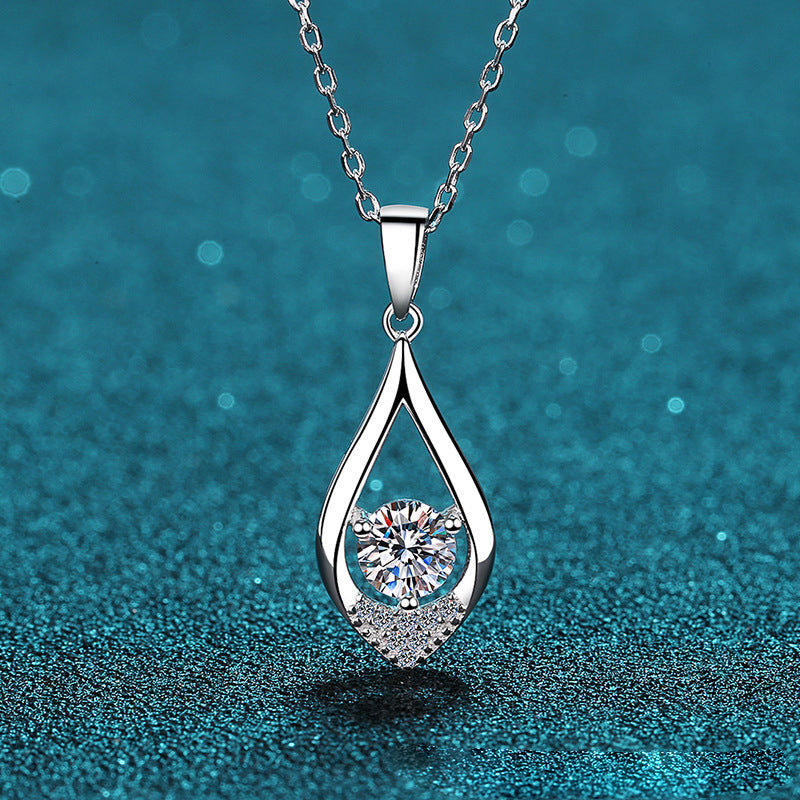 Moissanite necklaces Sterling Silver Center 0.5ct/2.0ct G-H-I color Moissanite Halo Pendant Necklace with Accents for Women Girl