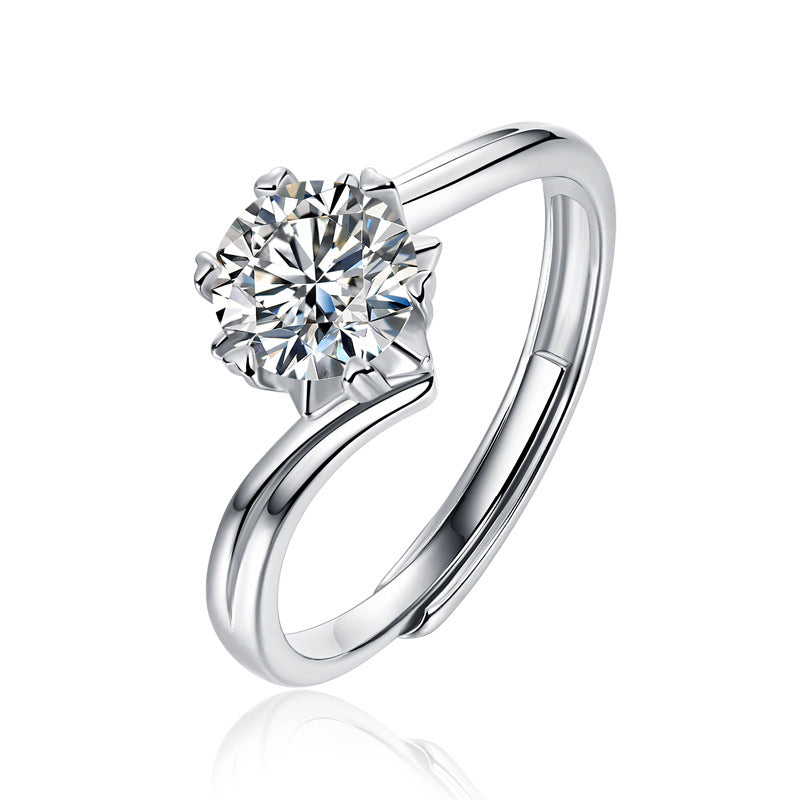 Sterling Silver 6 Prong Moissanite Engagement Ring 0.5ct/1.0ct/2.0ct/3.0ct Moissanite Rings For Women