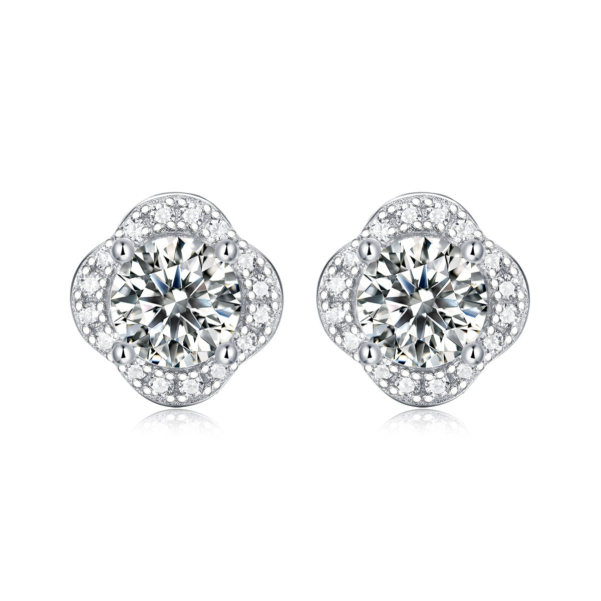 Moissanite Stud Earrings with 1.0ct Color Round Cut Lab Created Diamond Earrings in Sterling Silver with 18K White Gold Plated for Women