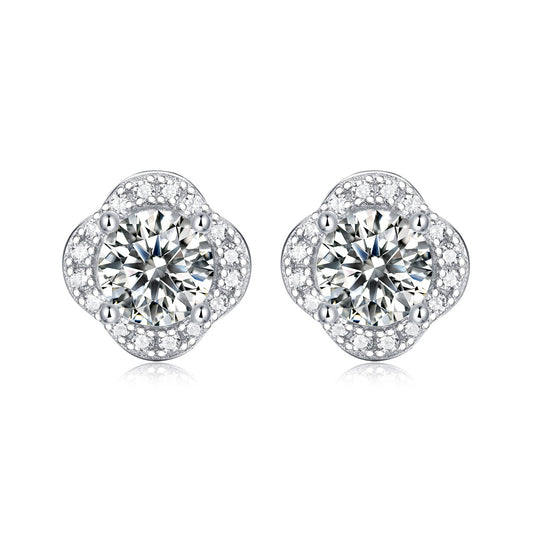 Moissanite Stud Earrings with 1.0ct Color Round Cut Lab Created Diamond Earrings in Sterling Silver with 18K White Gold Plated for Women