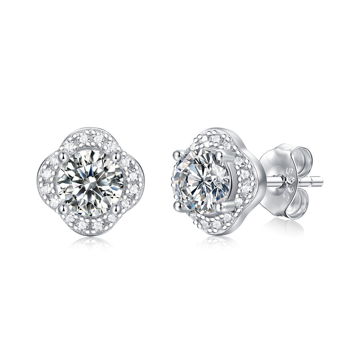 Moissanite Stud Earrings with 1.0ct Color Round Cut Lab Created Diamond Earrings in Sterling Silver with 18K White Gold Plated for Women