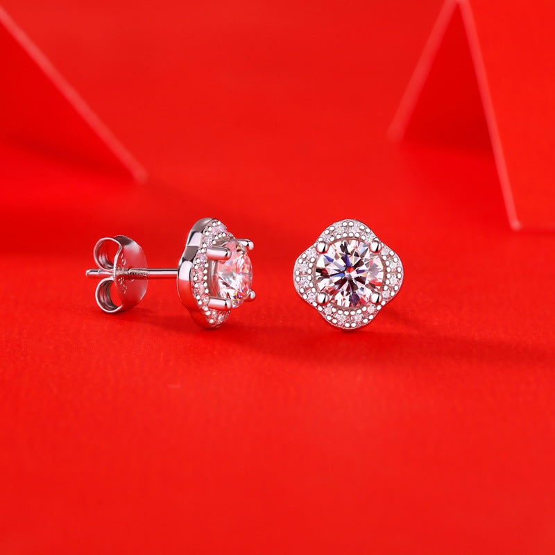 Moissanite Stud Earrings with 1.0ct Color Round Cut Lab Created Diamond Earrings in Sterling Silver with 18K White Gold Plated for Women