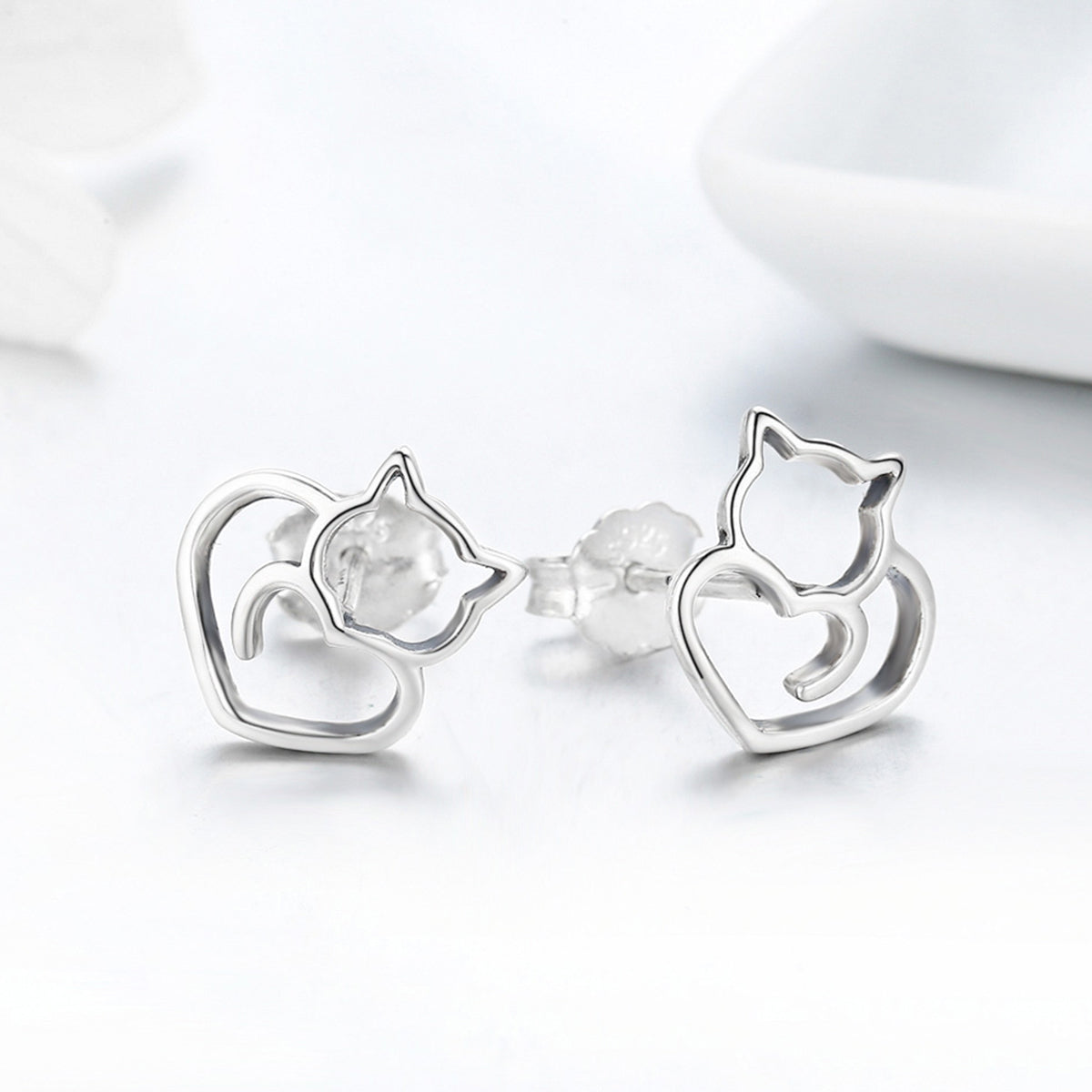 silver cat earrings