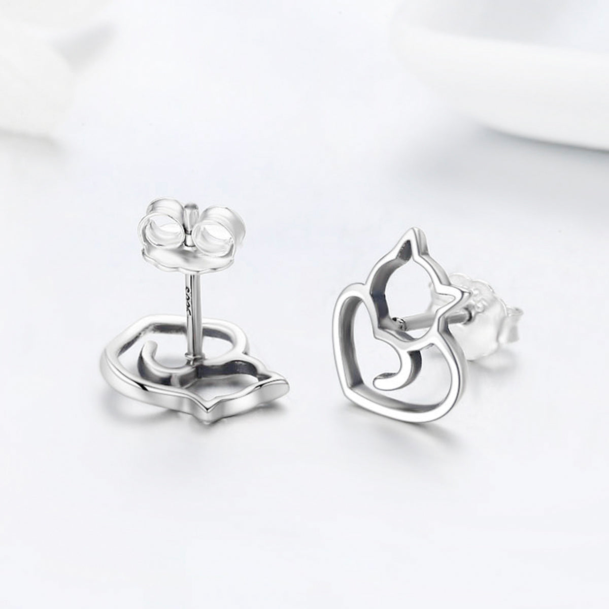 silver cat earrings