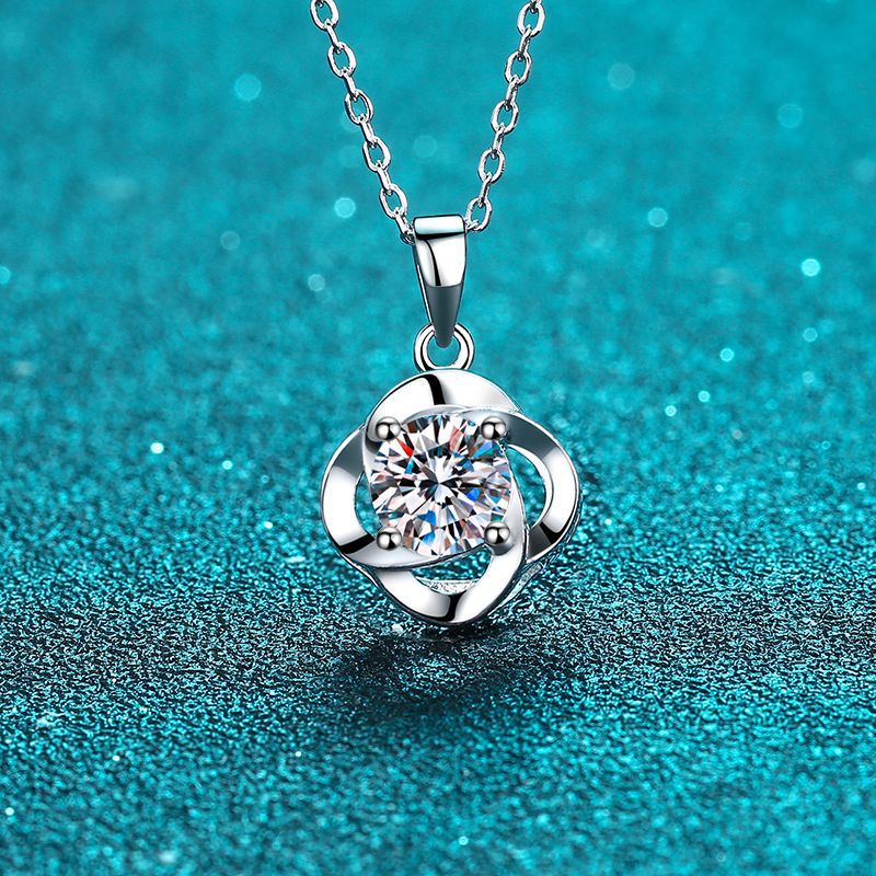 Moissanite Pendant Necklace 18K White Gold Plated sterling Silver D Color Ideal Cut Diamond Necklace for Women with Certificate of Authenticity