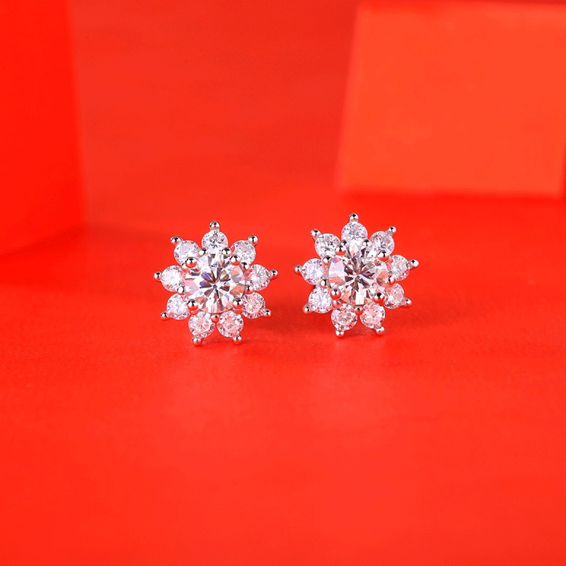 1.0ct DF Color Brilliant Round Cut Lab Created Diamond Earrings 18K White Gold Plated Silver Friction Back for Women Moissanite Stud Earrings