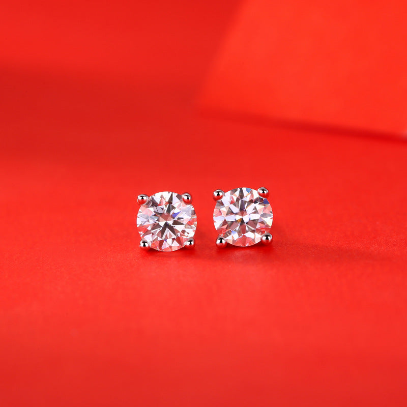 Moissanite Stud Earrings with 1.0ct Color Round Cut Lab Created Diamond Earrings in Sterling Silver with 18K White Gold Plated for Women