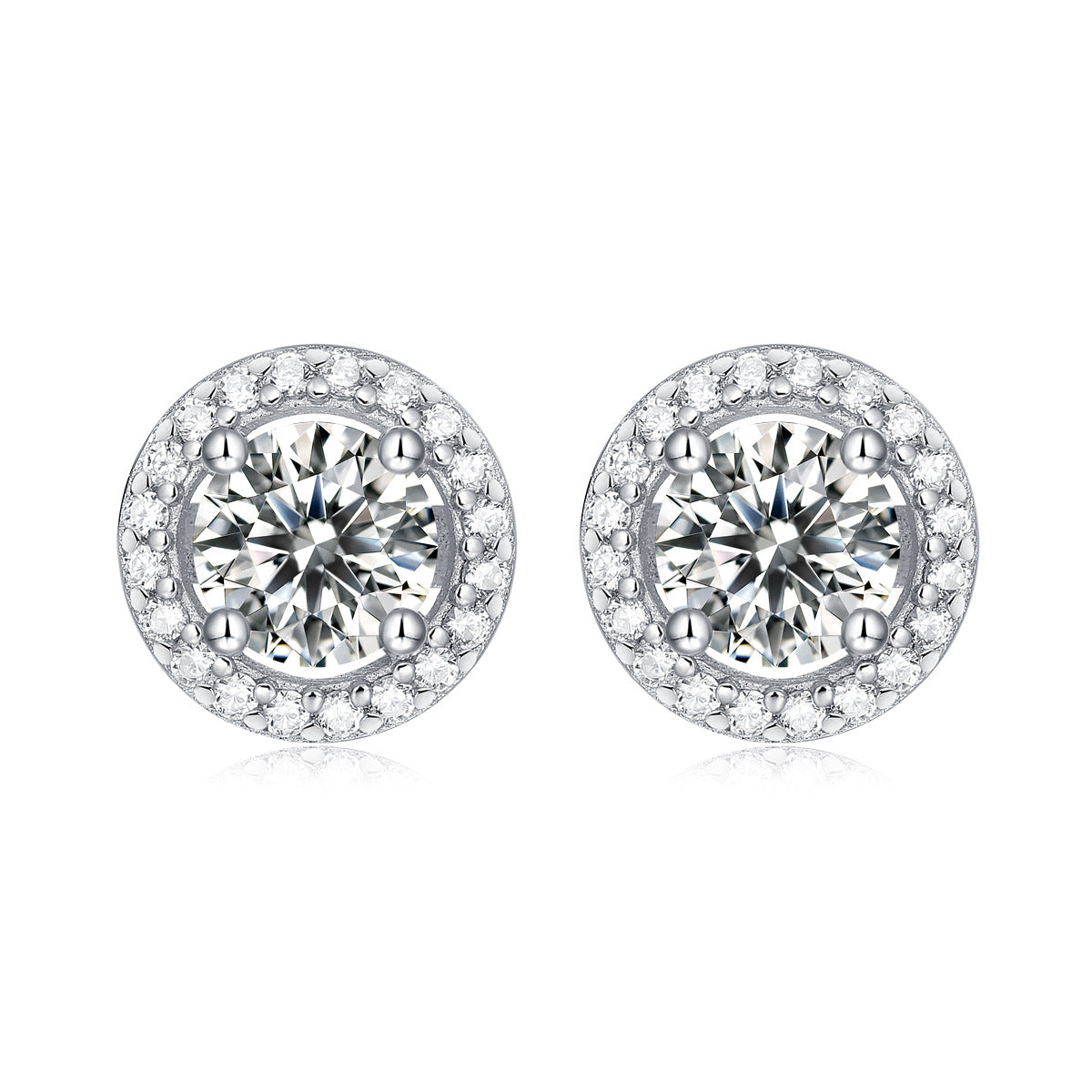 Moissanite Stud Earrings, 1.0ct DF Color Brilliant Round Cut Lab Created Diamond Earrings 18K White Gold Plated Silver Friction Back for Women