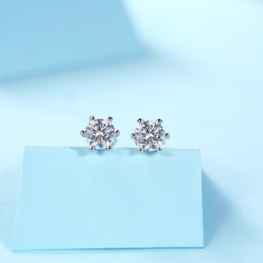 Moissanite Stud Earrings, 1.0ct /2.0 ct DF Color Ideal Cut Lab Created Diamond 18K White Gold Plated over sterling silver Earrings for Women