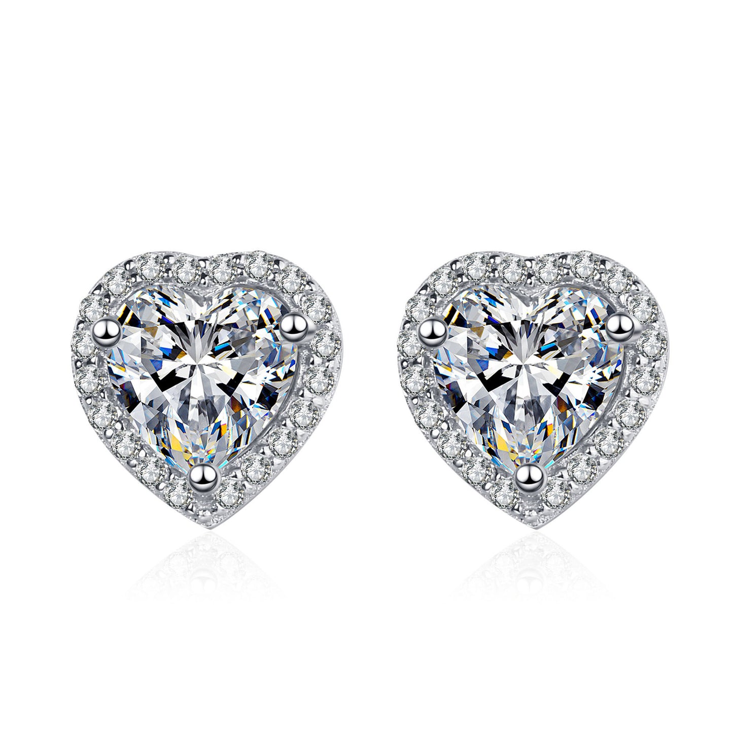 Moissanite sterling silver Stud Earrings 1ct/2CT/4CT Brilliant heart Cut D Color VVS1 Clarity Lab Created Diamond Earrings 18K White Gold Plated Hypoallergenic Sterling Silver Moissanite Stud Earrings