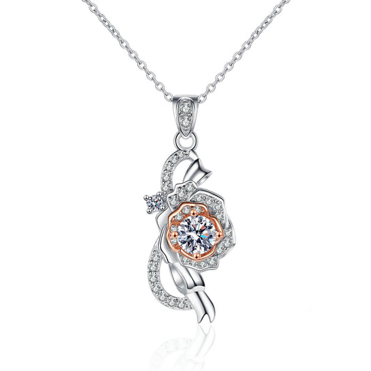 0.5ct Moissanite Pendant Necklace Flower Shape Necklace 18k White Gold Plated Sterling Silver