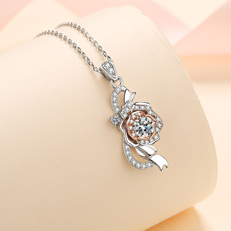 0.5ct Moissanite Pendant Necklace Flower Shape Necklace 18k White Gold Plated Sterling Silver