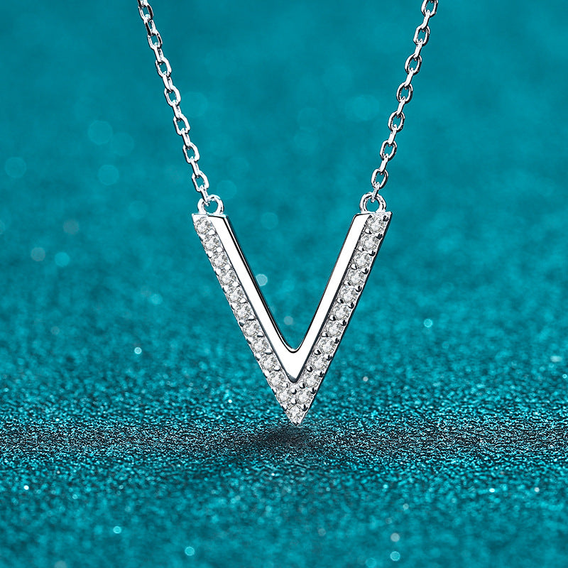 0.2ct Moissanite Pendant Necklace Letter V Necklace Sterling Silver Necklace