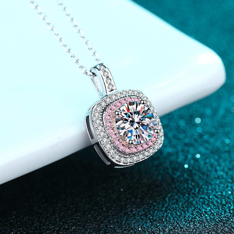 1.0 Ct Moissanite Pendant Necklace 18K White Gold Plated sterling Silver D Color Round Cut Diamond Necklace for Women with Certificate of Authenticity