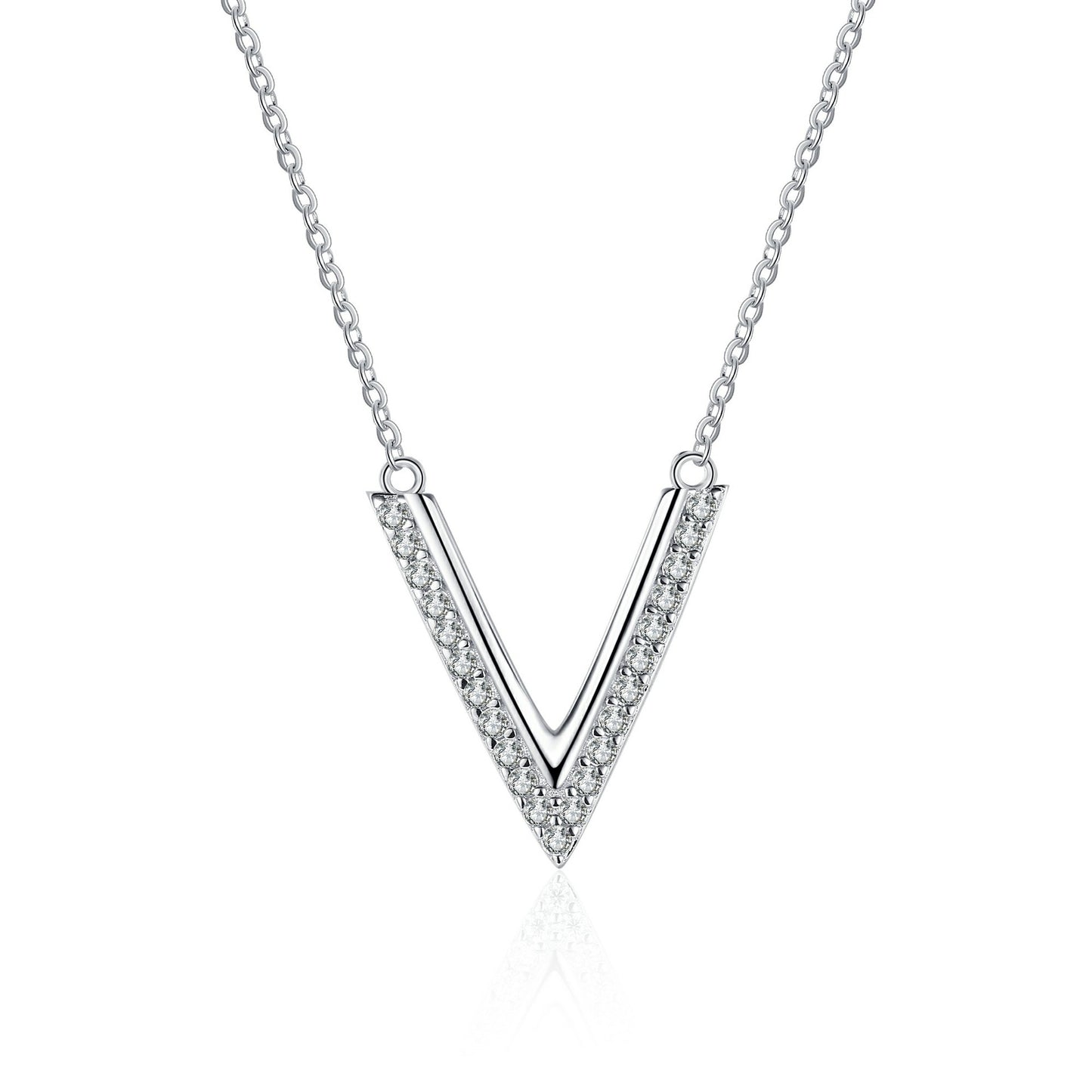 0.2ct Moissanite Pendant Necklace Letter V Necklace Sterling Silver Necklace