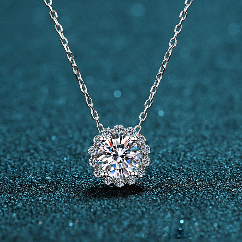 1.0Ct/3.0Ct Moissanite Pendant Necklace 18K White Gold Plated sterling Silver D Color Round Cut Diamond Necklace  for Women with Certificate