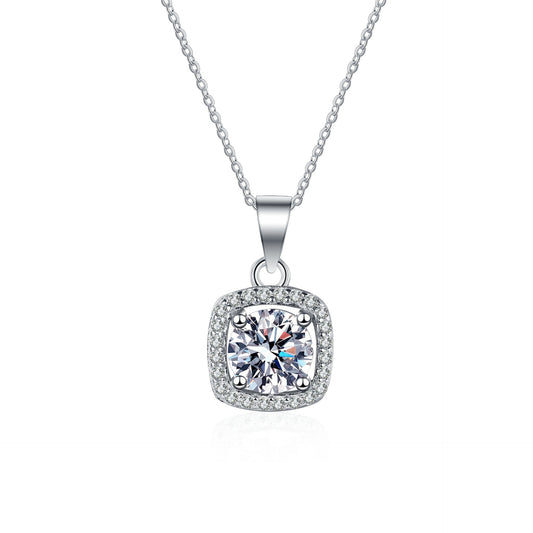 1.0 Ct/2.0Ct  Moissanite Pendant Necklace 18K White Gold Plated sterling Silver D Color Round Cut Diamond Necklace for Women with Certificate of Authenticity