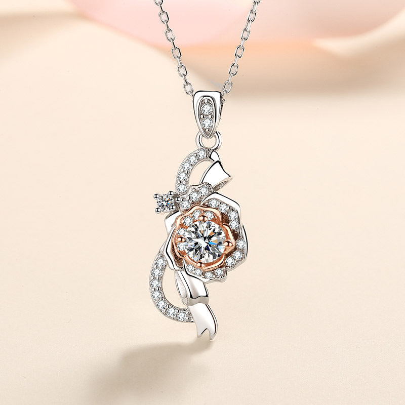 0.5ct Moissanite Pendant Necklace Flower Shape Necklace 18k White Gold Plated Sterling Silver