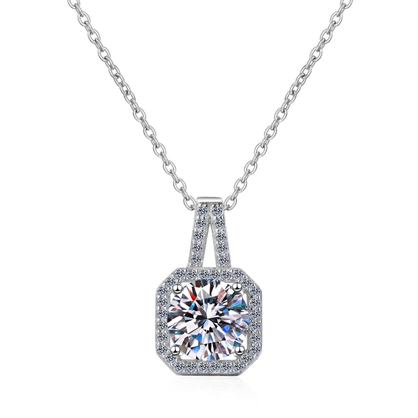 Sterling Silver Necklace 0.5ct/1.0ct/2.0ct Moissanite Pendant Necklace