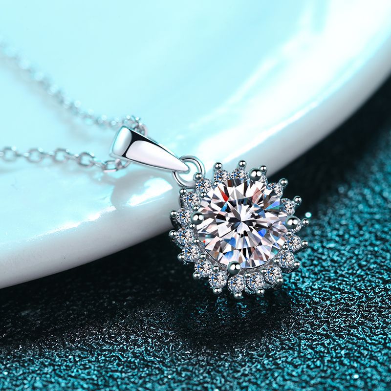 0.5 Ct/1.0ct/3.0ct/5.0ct  Moissanite Pendant Necklace 18k White Gold Plated Sterling Silver D Color Round Cut Diamond Necklace