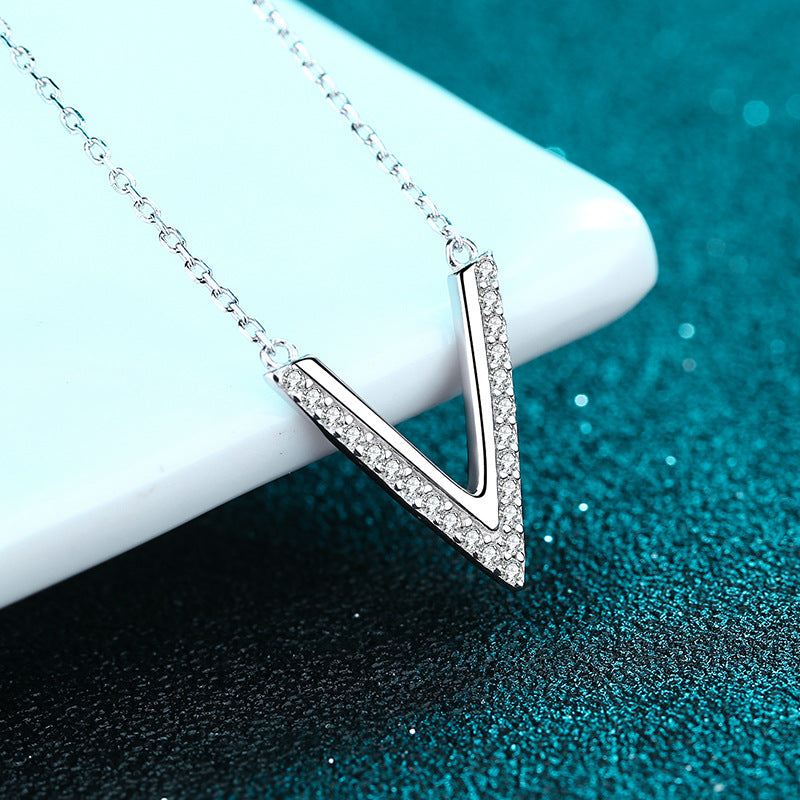 0.2ct Moissanite Pendant Necklace Letter V Necklace Sterling Silver Necklace