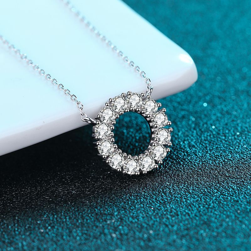 1.2Ct Moissanite Pendant Necklace round shape necklace 18K White Gold Plated sterling Silver D Color Ideal Cut Diamond Necklace for Women with Certificate of Authenticity