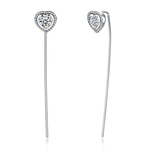 Long dangle cubic zirconia solid sterling silver jewelry earrings