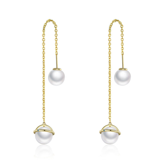 Fashion Sterling silver long pearl drop earrings for Valentine's day