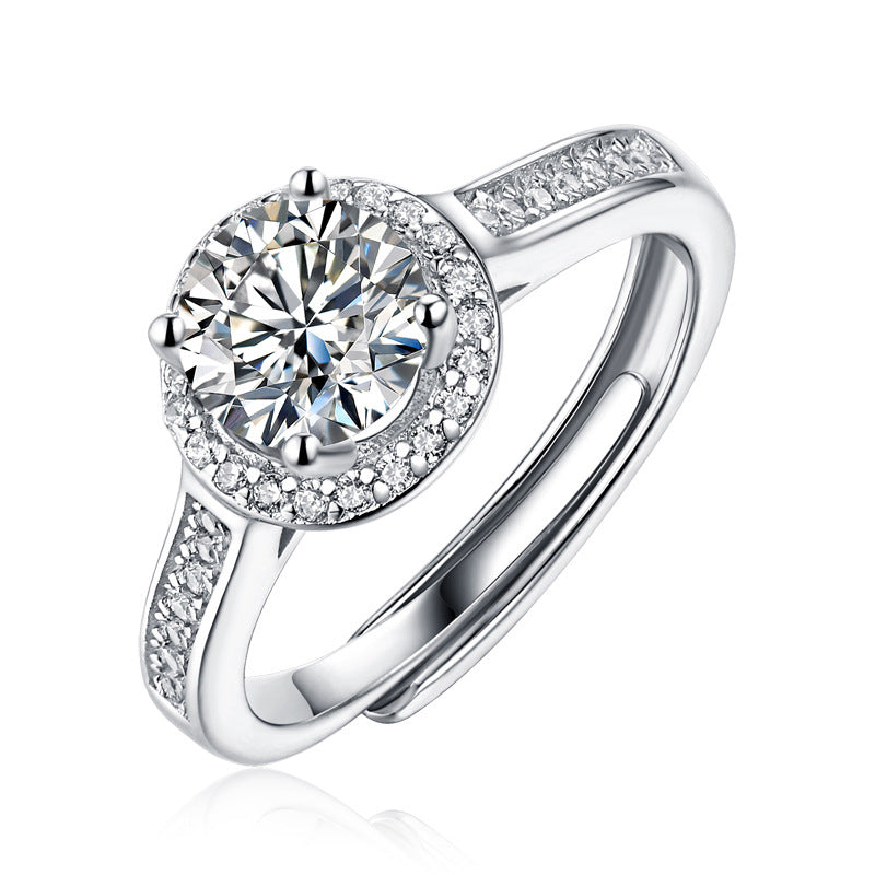 1.0 Carat Moissanite Diamond Sterling Silver Ring with adjustable ring band