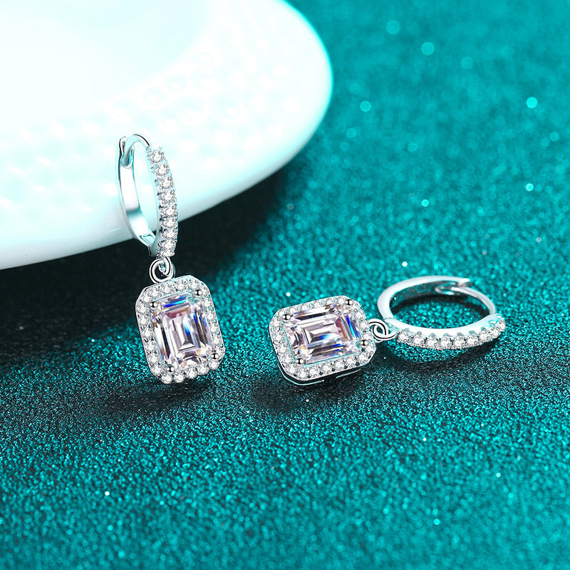 Sterling silver Moissanite hoop Earrings Emerald Cut Lab Created Diamond Earrings 18K White Gold Plated Silver earrings for Women Moissanite hoop Earrings