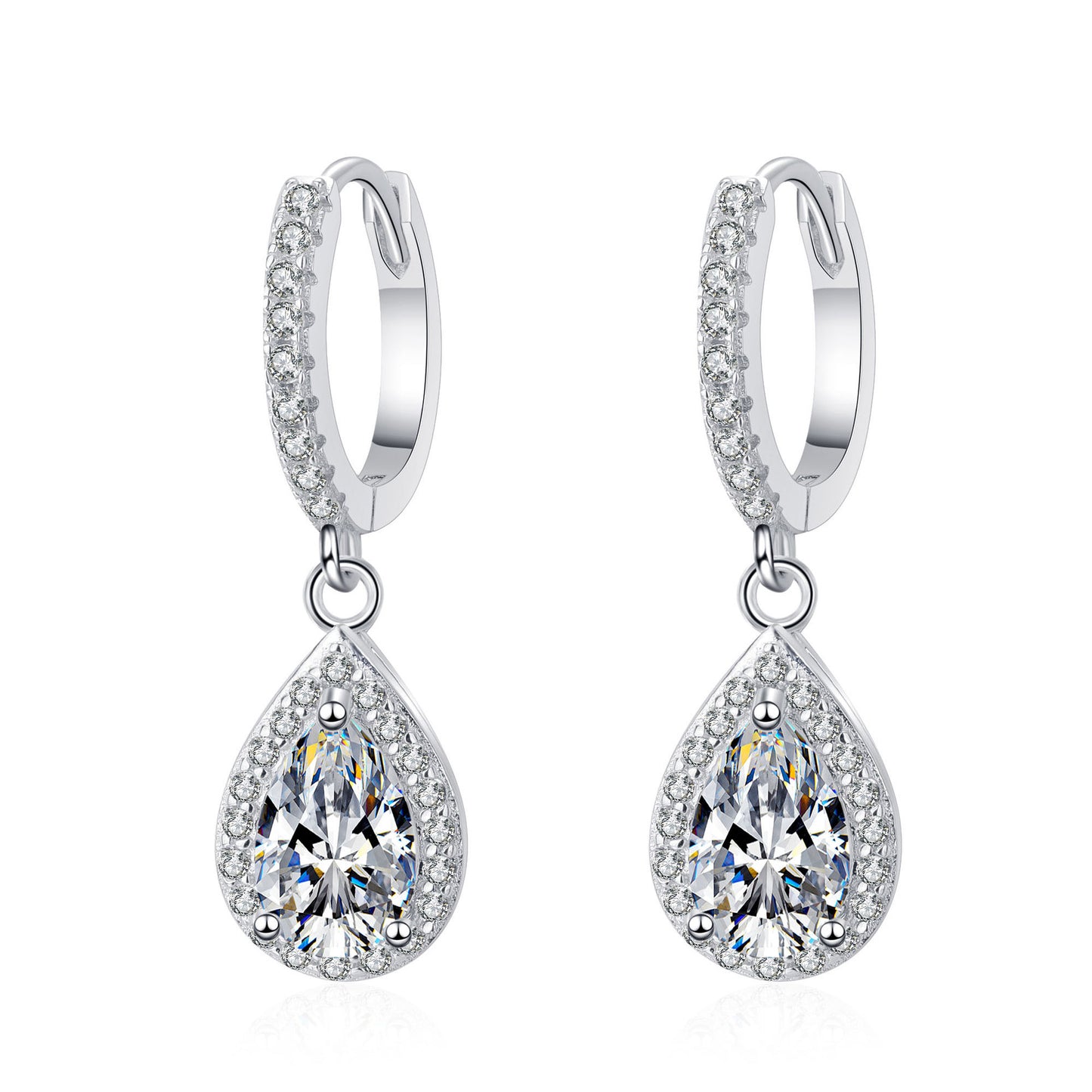 2.0ct DF Color Pear Brilliant Cut Lab Created Diamond Earrings 18K White Gold Plated Silver Friction Back for Women Moissanite hoop Earrings