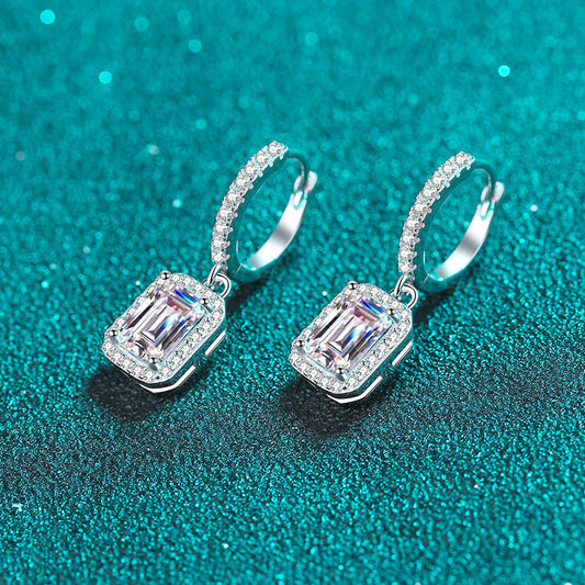 Sterling silver Moissanite hoop Earrings Emerald Cut Lab Created Diamond Earrings 18K White Gold Plated Silver earrings for Women Moissanite hoop Earrings