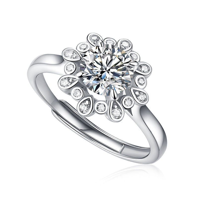 1.0 Carat Moissanite Diamond Sterling Silver Ring with adjustable ring band