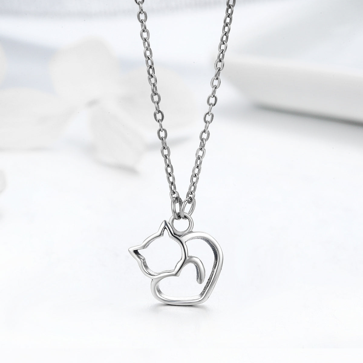sterling silver cat necklace
