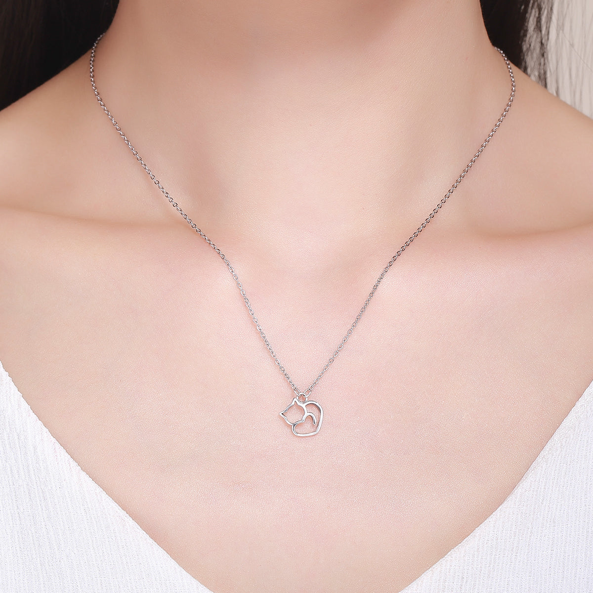 sterling silver cat necklace