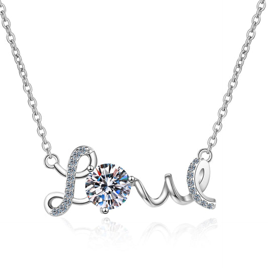 1.0 Ct Moissanite Pendant Necklace love necklace 18K White Gold Plated sterling Silver D Color Ideal Cut Diamond Necklace for Women with Certificate of Authenticity